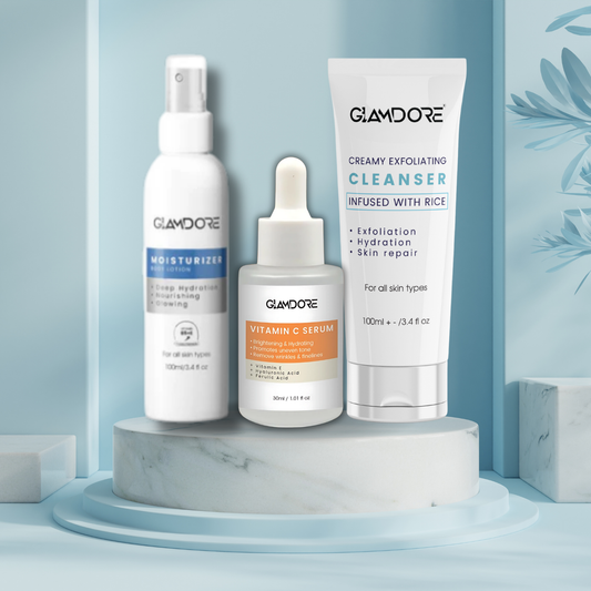 GLAMDORE Complete Skincare Set – Cleanser, Vitamin C Serum & Moisturizer